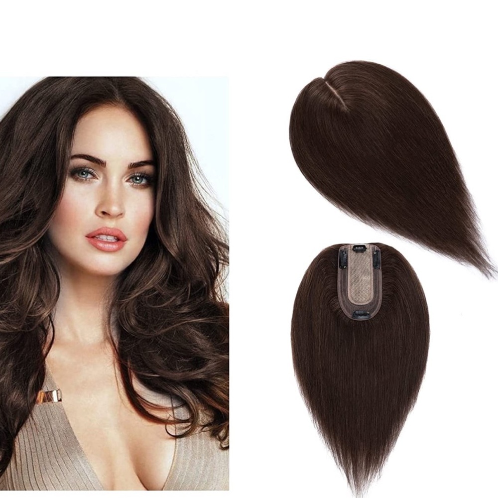 Hair Toppers Real Human Hair Topper 6 Inch #2 Dark Brown clip in topper 27g